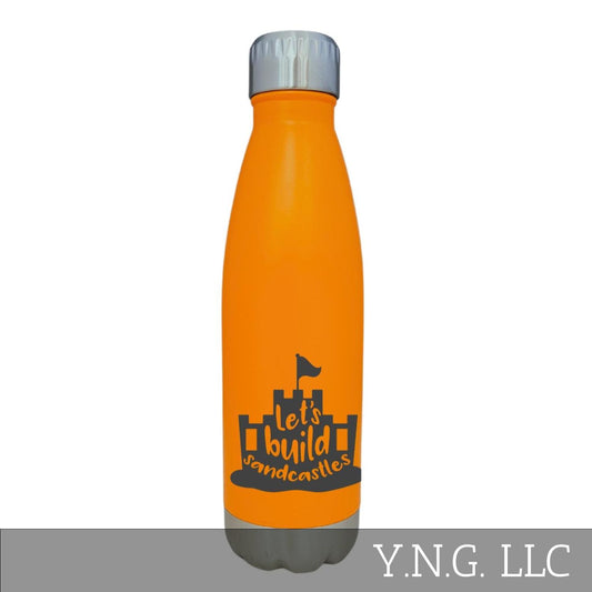 Lets Build Sandcastles Beach Theme Orange 17oz Water Bottle LA5131