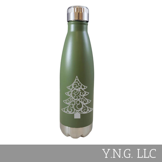 Christmas Tree Flourish Design Green 17oz Water Bottle LA5156