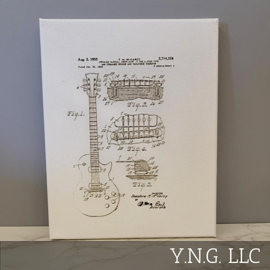 Les Paul Guitar Patent Sketch 8x10 Canvas Wall Art Hanging LA1008