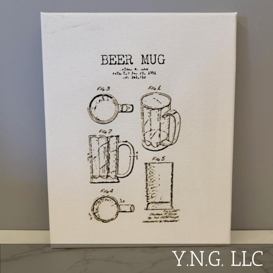 Beer Mug Original Patent Sketch 8x10 Canvas Wall Art Hanging LA1009