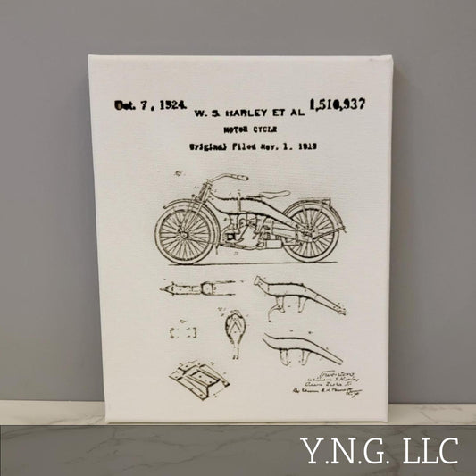Harley Body Motorcycle Patent Sketch 8x10 Canvas Wall Art Hanging LA1011