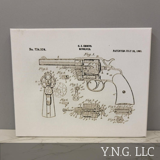 Colt Revolver 1903 Patent Sketch 10x8 Canvas Wall Art Hanging LA1015