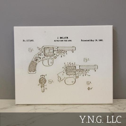 Boland Snub Revolver 1885 Patent Sketch 10x8 Canvas Wall Art Hanging LA1019