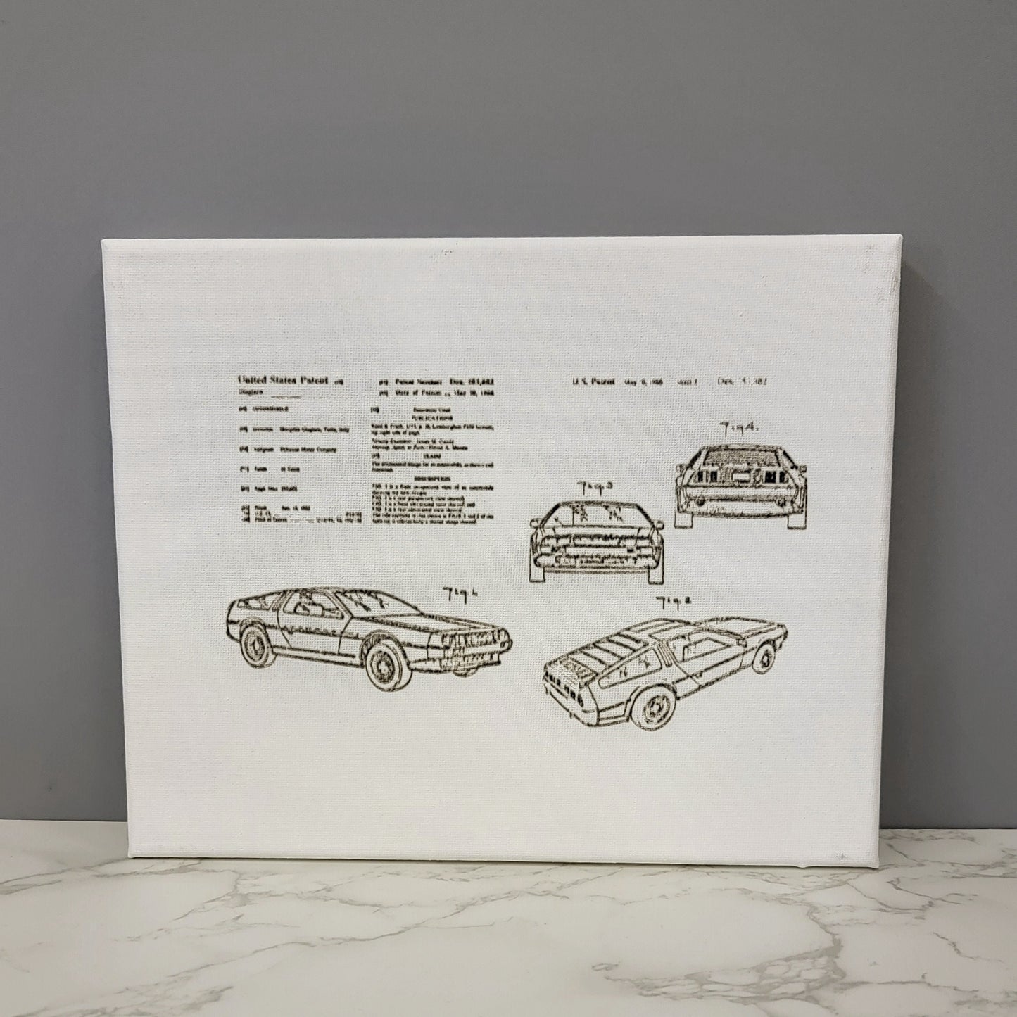 DeLorean Car Gullwing Doors Patent Sketch 10x8 Canvas Wall Art Hanging LA1023