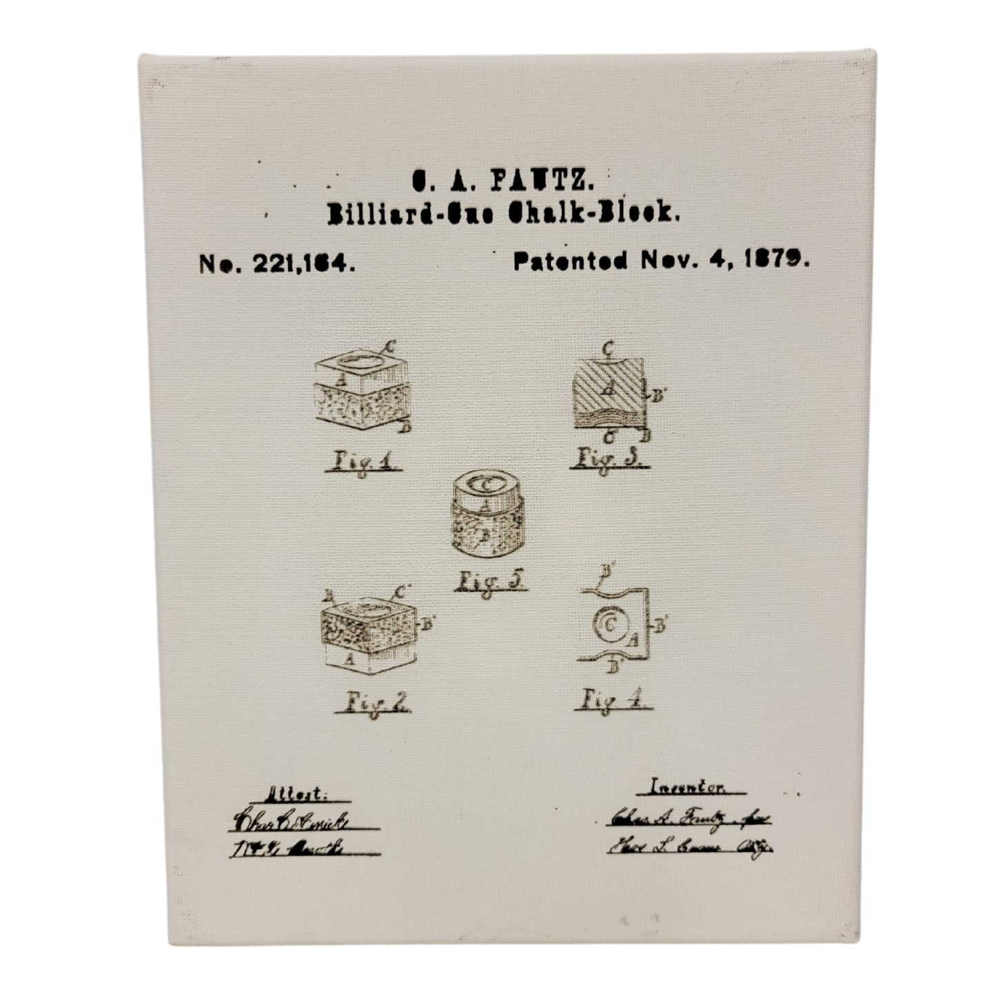 Billiard Cue Chalk Block Patent Sketch 8x10 Canvas Wall Art Hanging LA1028