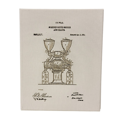 Coffee Grinder and Cleaner Patent Sketch 8x10 Canvas Wall Art Hanging LA1032