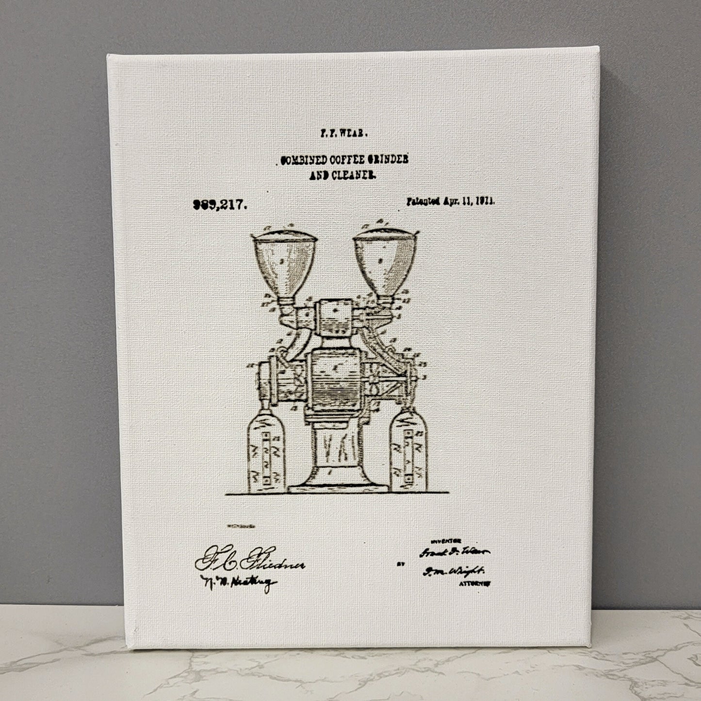 Coffee Grinder and Cleaner Patent Sketch 8x10 Canvas Wall Art Hanging LA1032