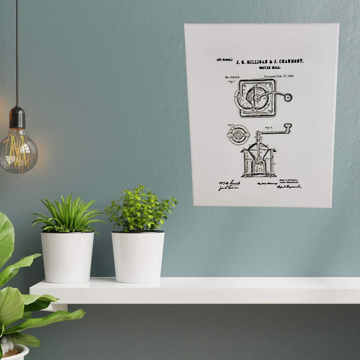 Coffee Mill Patent Sketch 8x10 Canvas Wall Art Hanging LA1034