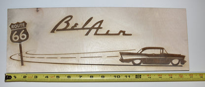 Route 66 Chevy Bel Air Wood Sign Wooden Hanging Decor Made In USA LA146-WL
