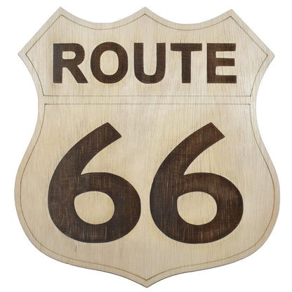 Route 66 Road Sign Shape Wood Wooden Hanging Decor Made In USA LA153-WL