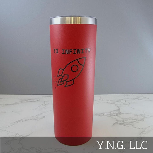To Infinity Space Ship with Hearts Red 20oz Skinny Tumbler LA5067