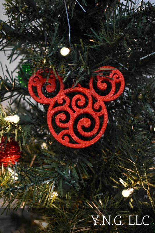 Mickey Head Swirl Design Christmas Ornaments Set Of 3 Red Made In USA PR1660