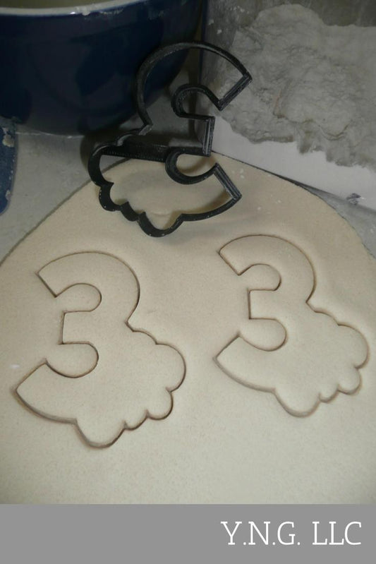 Number Three 3 Outline With Floral Flower Edges Cookie Cutter USA PR3759