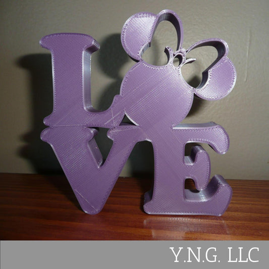 LOVE Word Quote With Minnie Mouse Face Head Purple Made in USA PR4799