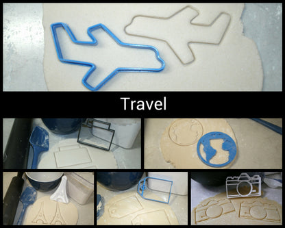 World Travel Plane Camera Suitcase Globe Set of 6 Cookie Cutters USA PR1032
