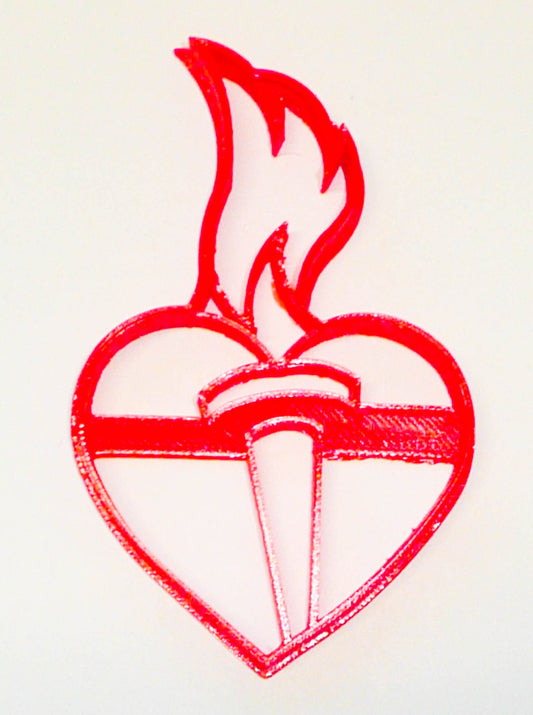 6x Heart With Flaming Torch Fondant Cutter Cupcake Top Size 1.75 Inch USA FD3032