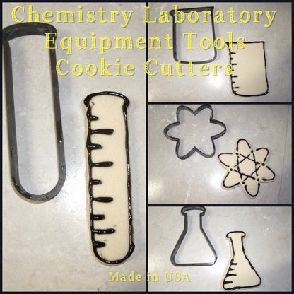 Chemistry Lab Set of 4 Beaker Flask Vial Atom Cookie Cutters Made In USA PR721