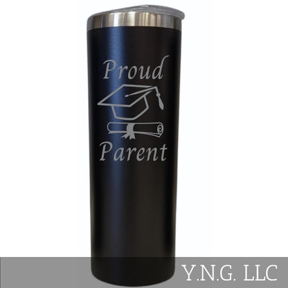 Graduation Proud Parent Black 20oz Skinny Tumbler LA5080