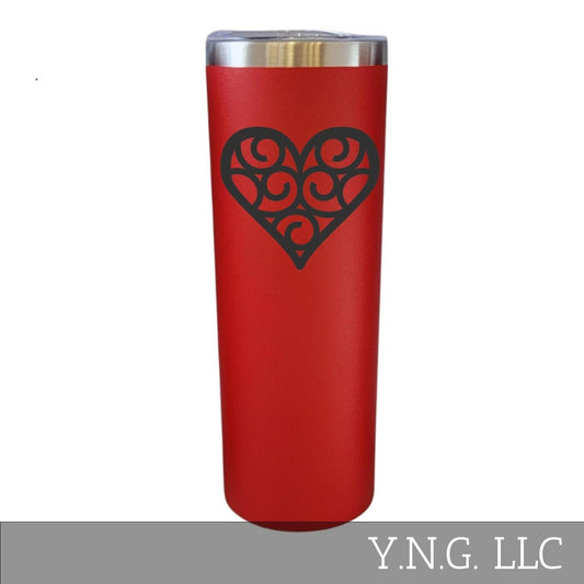 Heart Shape Elegant Flourish Design Red 20oz Skinny Tumbler LA5092