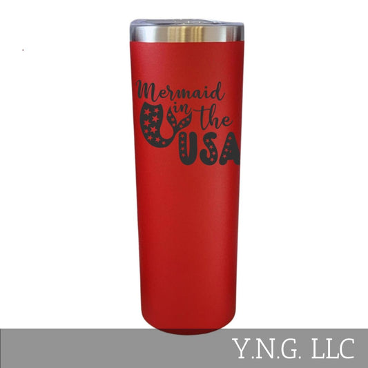Mermaid In The USA Patriotic Red 20oz Skinny Tumbler LA5097