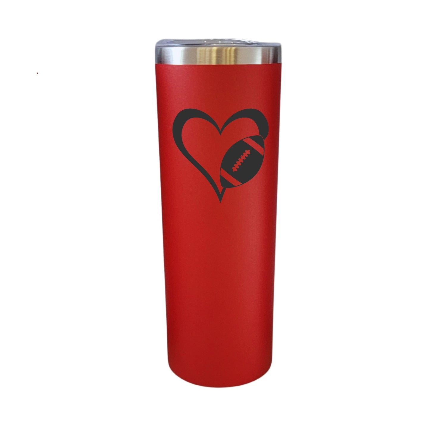 Heart With Football Sport Theme Red 20oz Skinny Tumbler LA5100