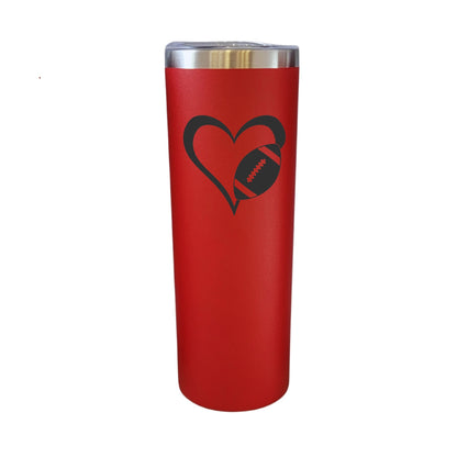 Heart With Football Sport Theme Red 20oz Skinny Tumbler LA5100