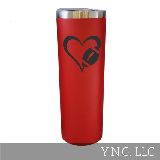 Heart With Football Sport Theme Red 20oz Skinny Tumbler LA5100