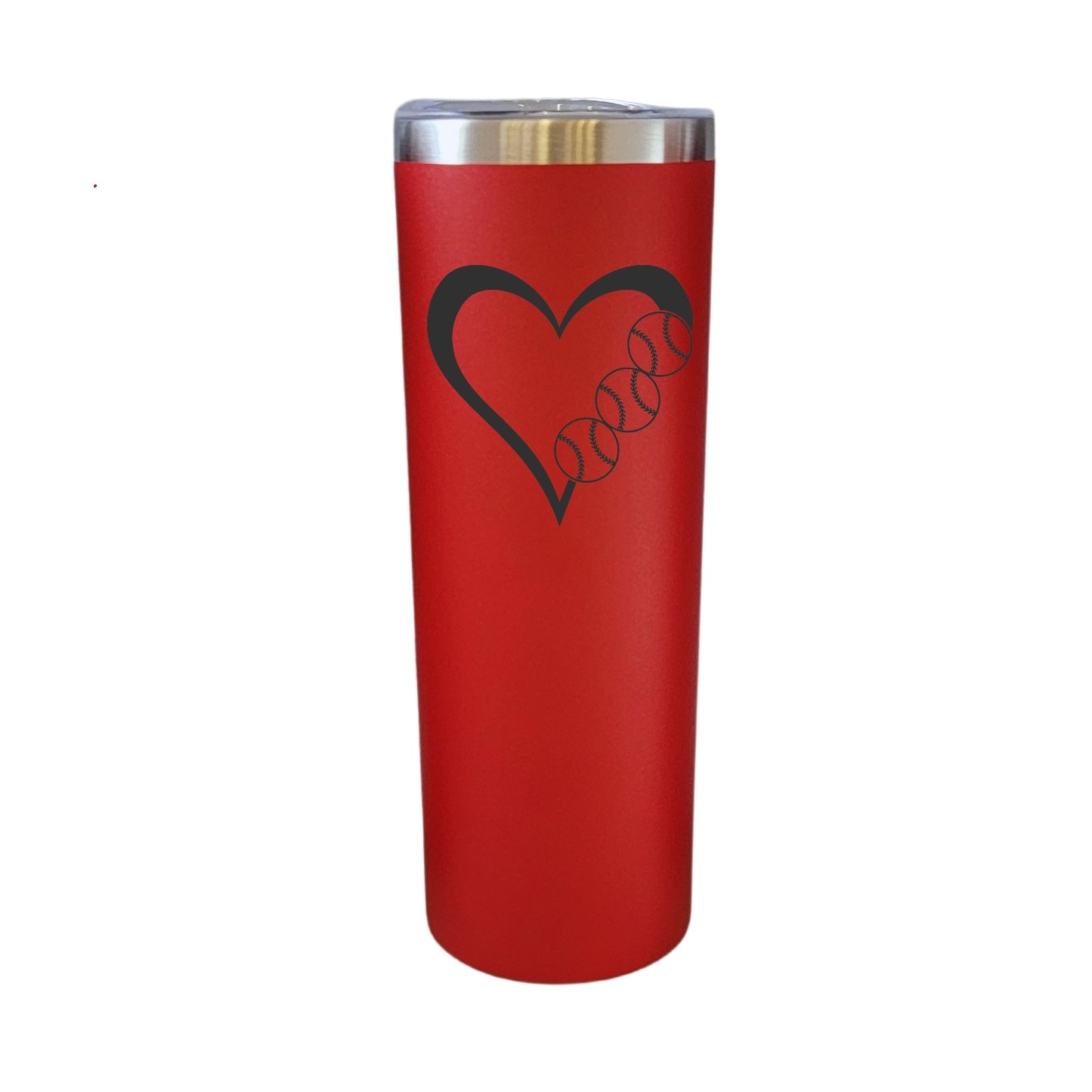 Heart With Baseball or Softball Sports Red 20oz Skinny Tumbler LA5101