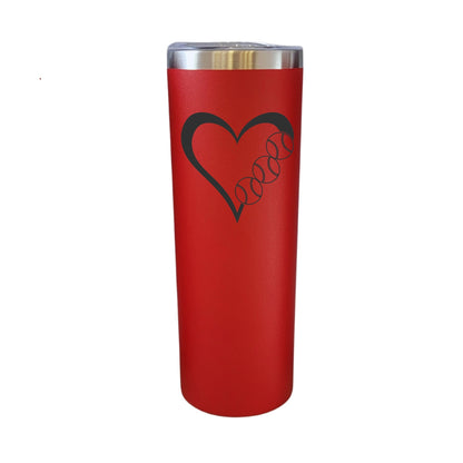 Heart With Baseball or Softball Sports Red 20oz Skinny Tumbler LA5101