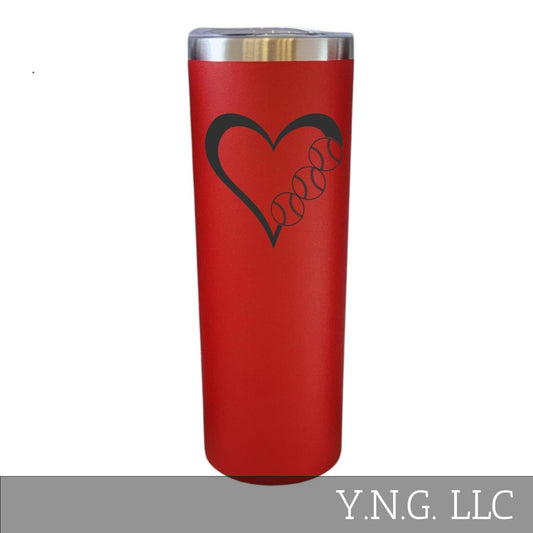 Heart With Baseball or Softball Sports Red 20oz Skinny Tumbler LA5101