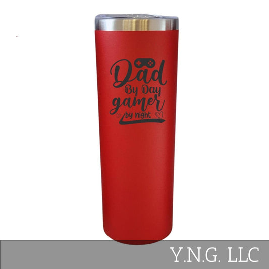 Dad By Day Gamer By Night Video Game Red 20oz Skinny Tumbler LA5102