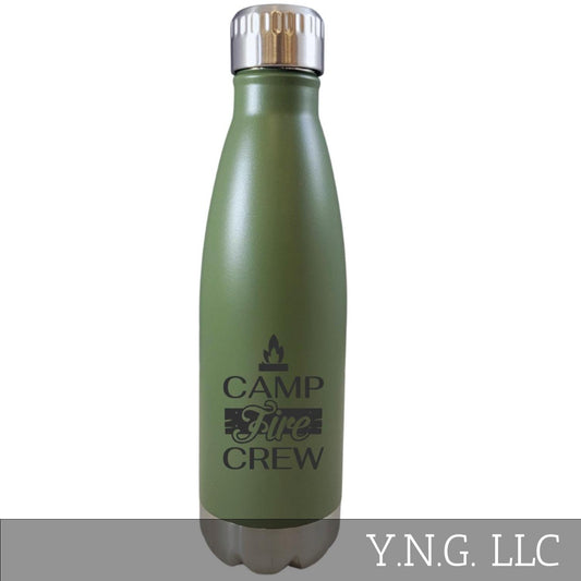 Camp Fire Crew Camping Bonfire Theme Green 17oz Water Bottle LA5112