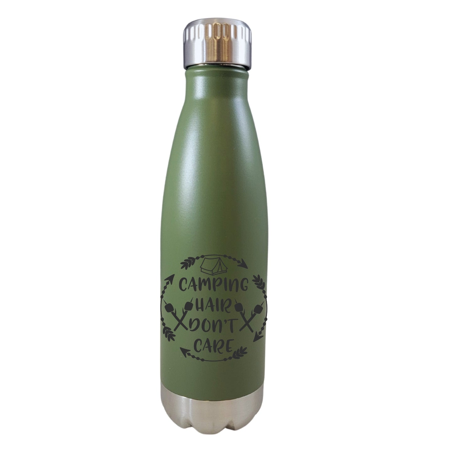 Camping Hair Dont Care Green 17oz Water Bottle LA5113