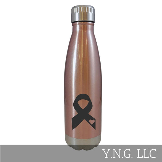 Awareness Ribbon With Heart Rose Gold 17oz Water Bottle LA5124