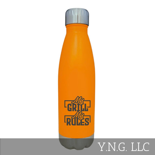 My Grill My Rules Cooking Theme Orange 17oz Water Bottle LA5127
