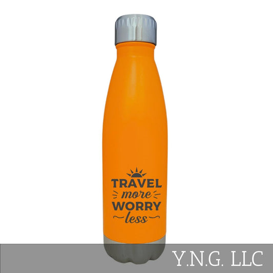 Travel More Worry Less Vacation Theme Orange 17oz Water Bottle LA5133