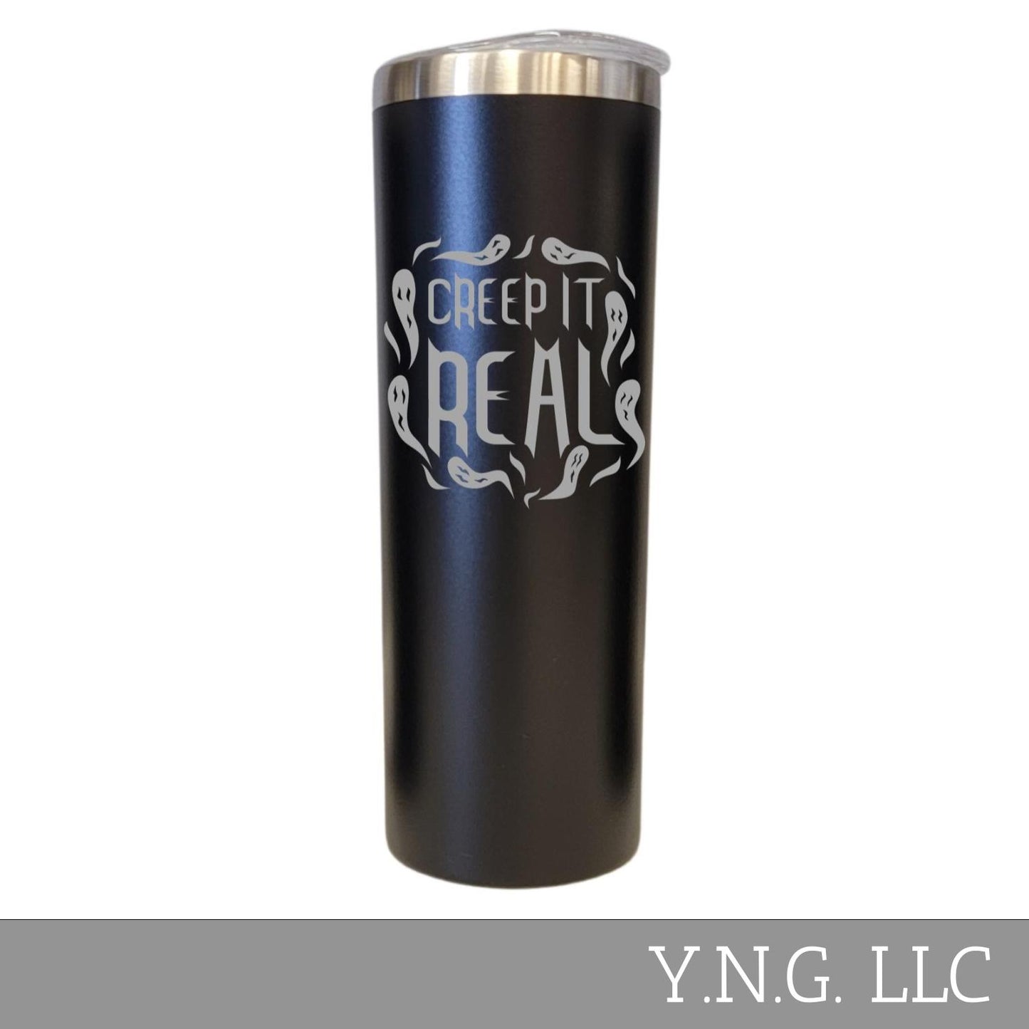 Creep It Real Halloween Theme Black 20oz Skinny Tumbler LA5140