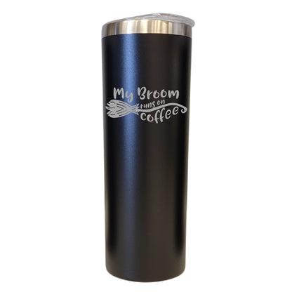 My Broom Runs On Coffee Halloween Black 20oz Skinny Tumbler LA5146