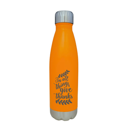 In All Things Give Thanks Thanksgiving Orange 17oz Water Bottle LA5149