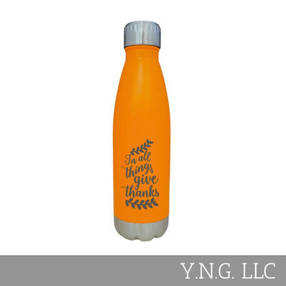 In All Things Give Thanks Thanksgiving Orange 17oz Water Bottle LA5149