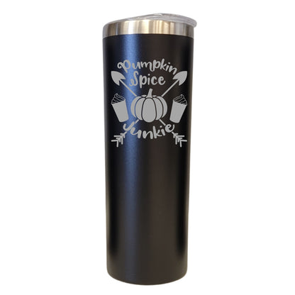 Pumpkin Spice Junkie Fall Theme Black 20oz Skinny Tumbler LA5154