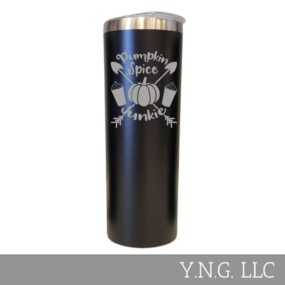 Pumpkin Spice Junkie Fall Theme Black 20oz Skinny Tumbler LA5154