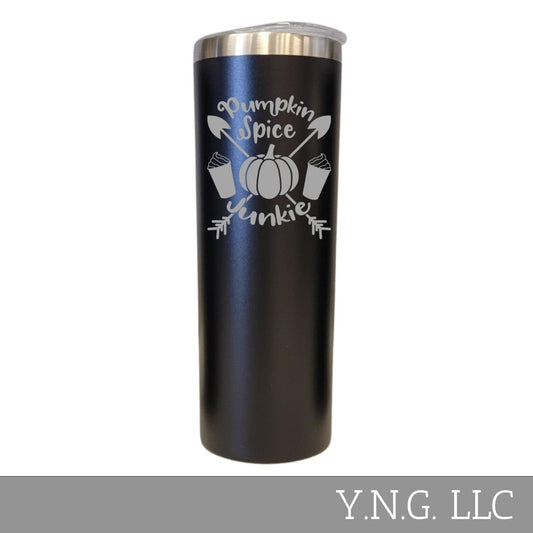 Pumpkin Spice Junkie Fall Theme Black 20oz Skinny Tumbler LA5154