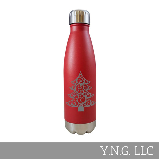 Christmas Tree Flourish Design Red 17oz Water Bottle LA5155