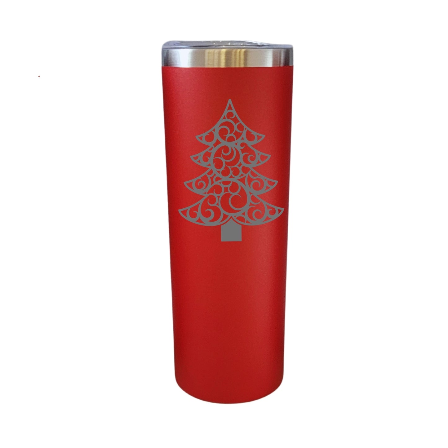Christmas Tree Flourish Design Red 20oz Skinny Tumbler LA5157
