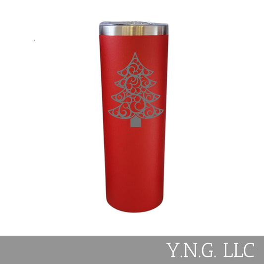 Christmas Tree Flourish Design Red 20oz Skinny Tumbler LA5157