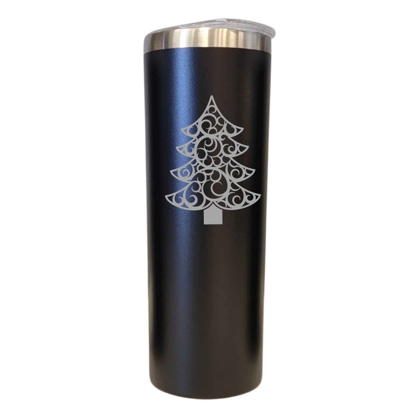 Christmas Tree Flourish Design Black 20oz Skinny Tumbler LA5158