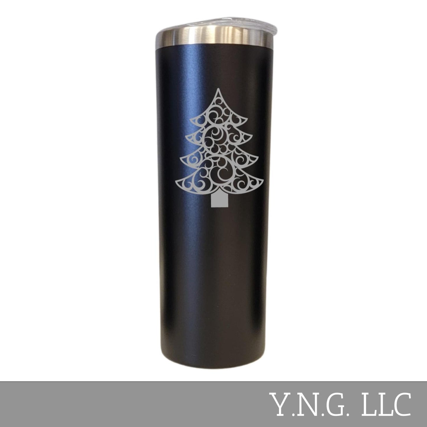 Christmas Tree Flourish Design Black 20oz Skinny Tumbler LA5158