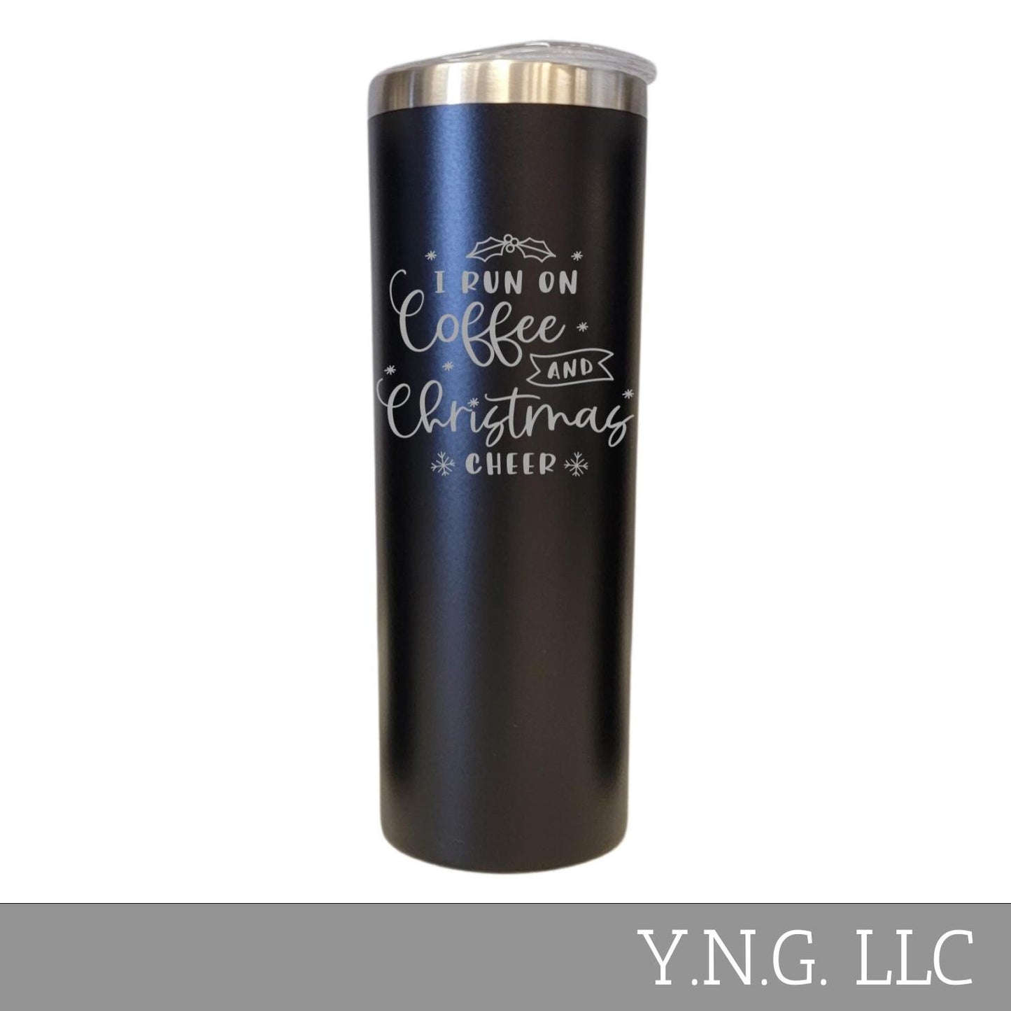 Coffee and Christmas Cheer Black 20oz Skinny Tumbler LA5162