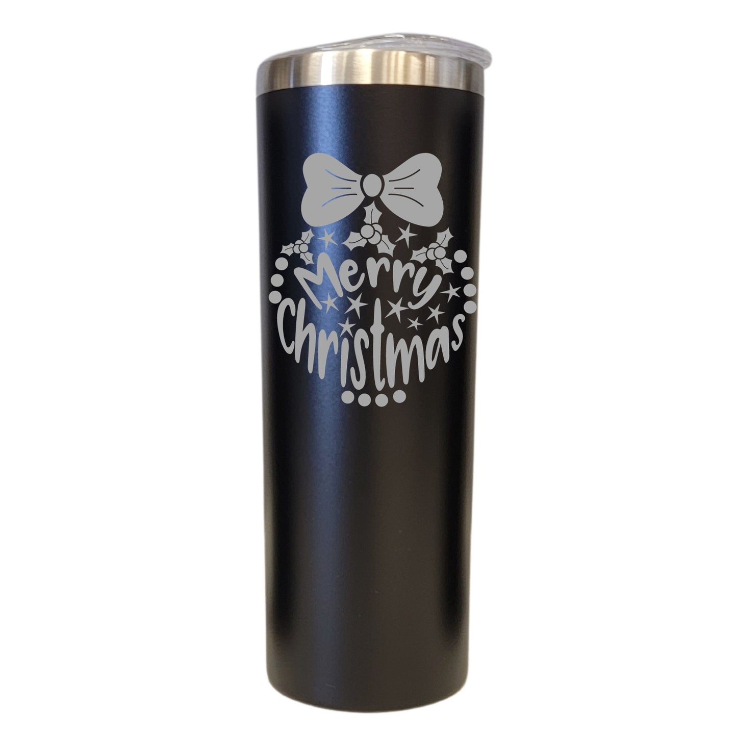 Merry Christmas Wreath Design Black 20oz Skinny Tumbler LA5169